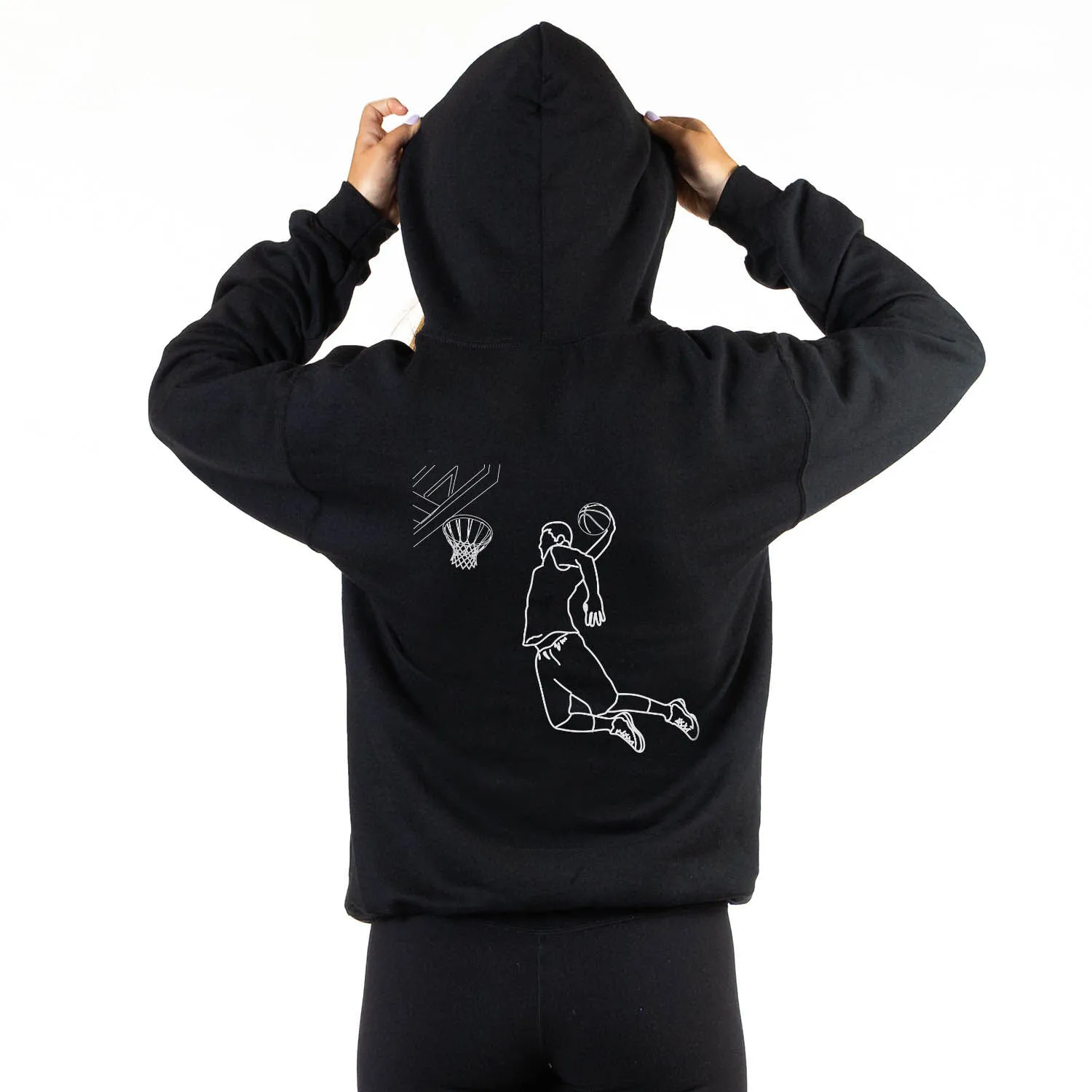 Basketball Hooded Sweatshirt - Basketball Player Sketch (Back Design) 